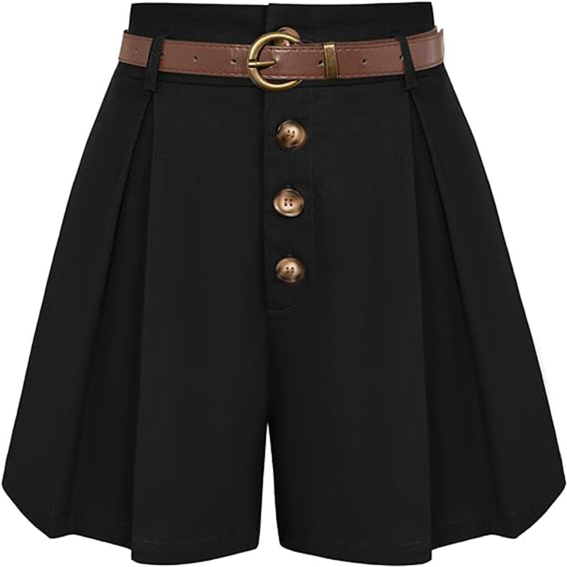 Damen Plissee-Cargo-Shorts mit hohem Bund und dekorativem Gürtel WW