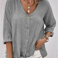 Damen lässige Bluse mit Knopfleiste und V-Ausschnitt WW