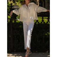 Damen Bluse mit hohem Kragen und eleganter Knopfleiste WW