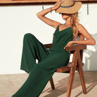 WW | Jumpsuit Hoher Bund Spaghettiträger Drapierter Ausschnitt Weite Beine