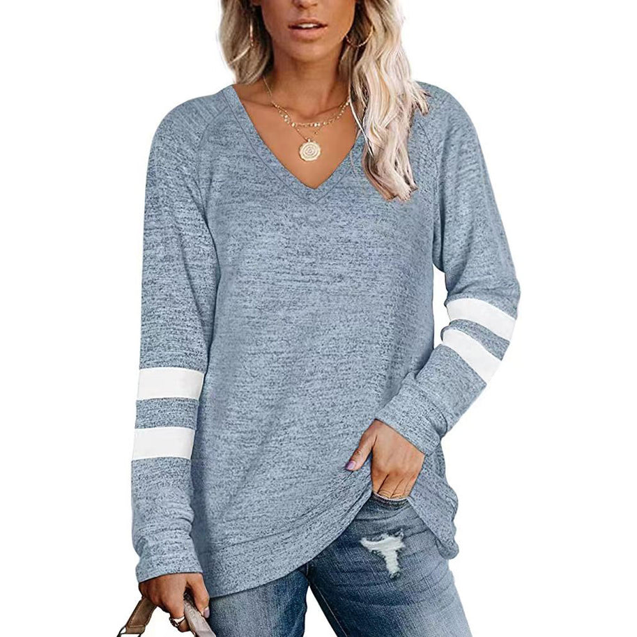 Damen Sportliches Langarmshirt mit V-Ausschnitt und Streifen-Details WW