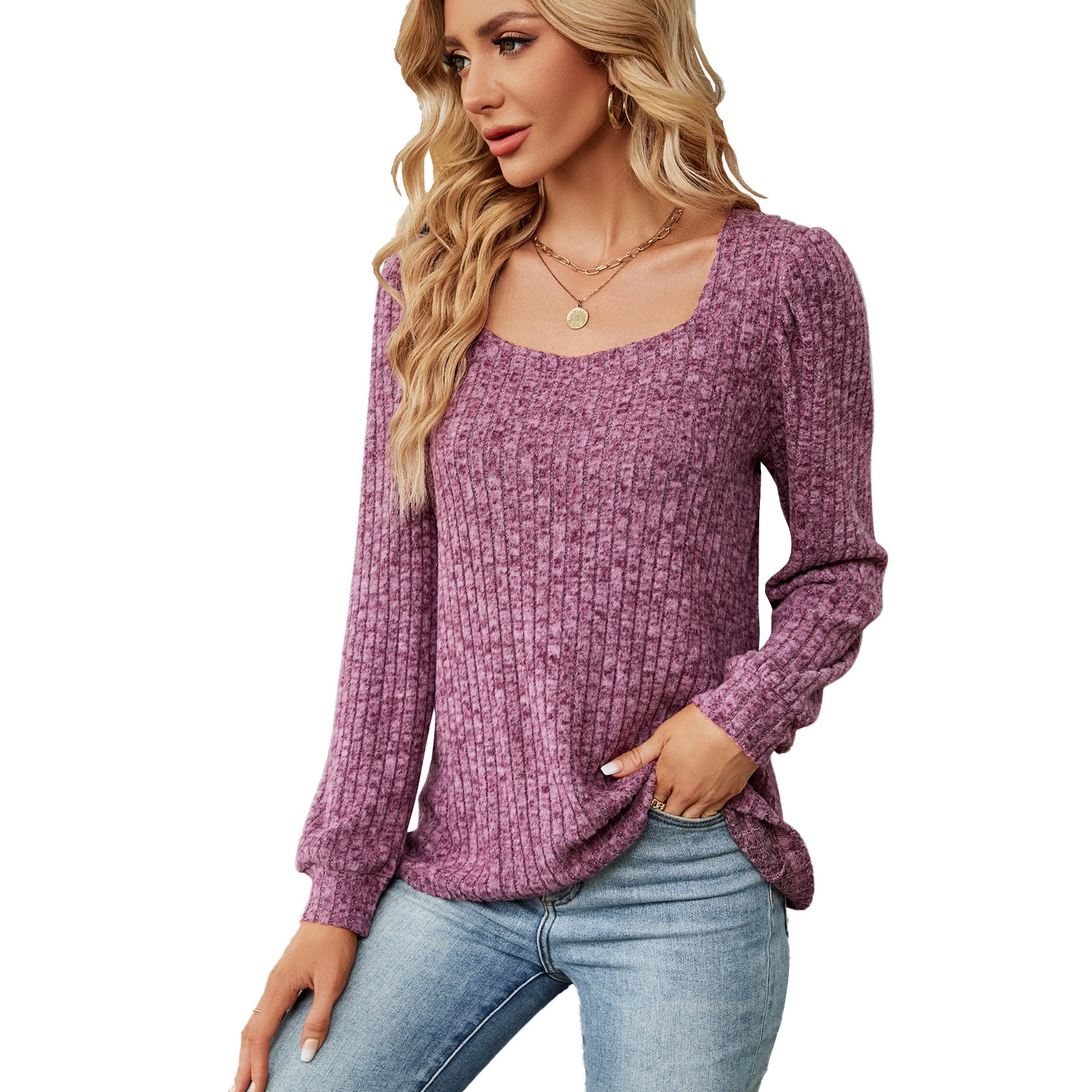 Damen bequemer Pullover mit strukturiertem Feinstrick und weitem Ausschnitt WW