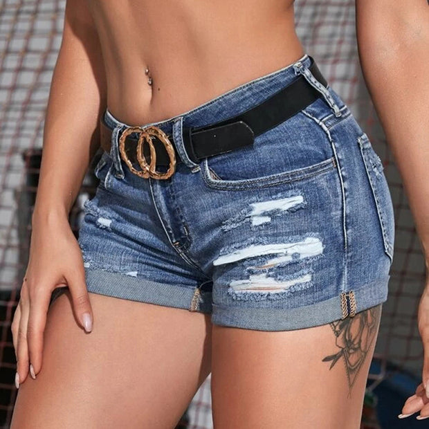 Damen Modische Jeans-Shorts mit fransigen Abschlüssen und ausgefransten Details WW