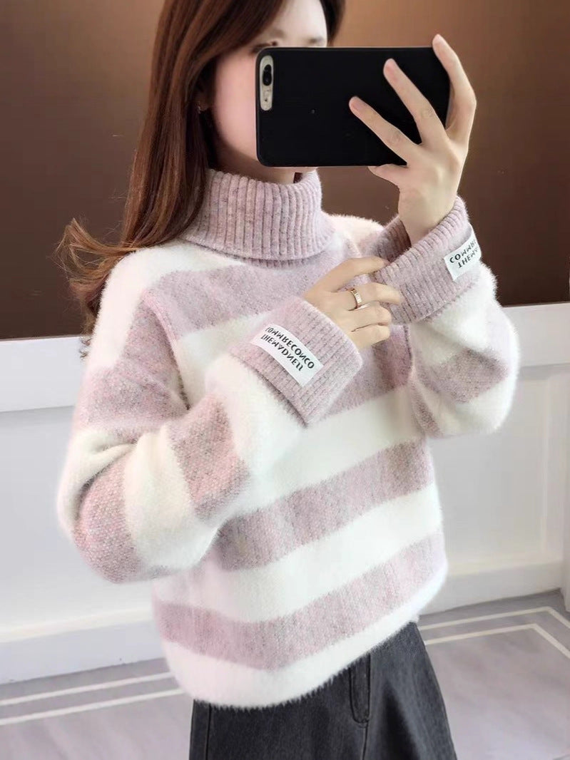 WW | Gestreifter Rollkragen Strickpullover Für Frauen