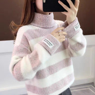 WW | Gestreifter Rollkragen Strickpullover Für Frauen