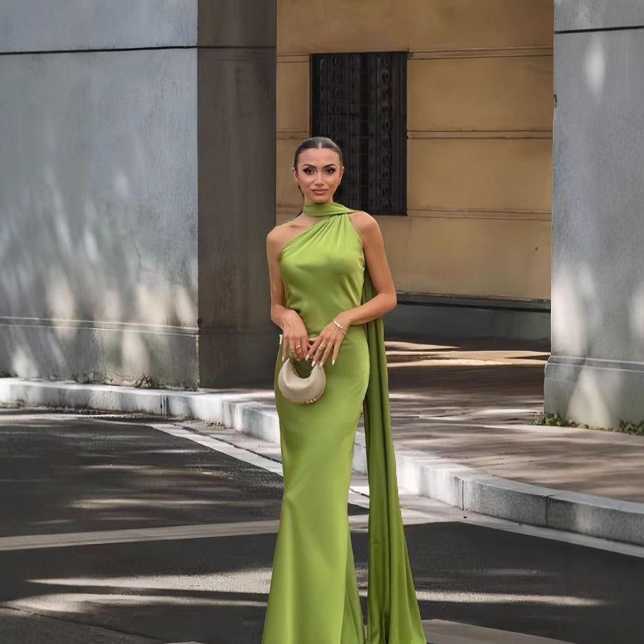 Damen Abendkleid mit asymmetrischem Schnitt und elegantem Stehkragen WW