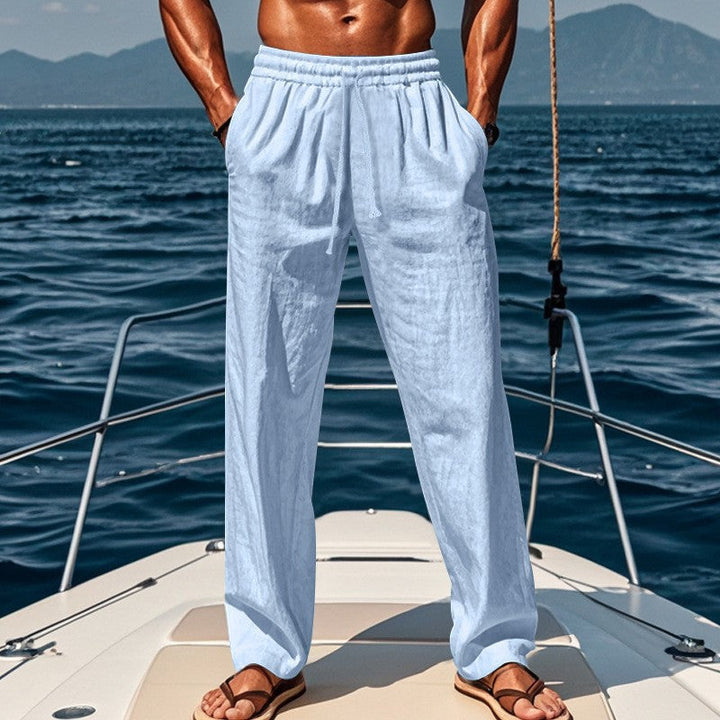 Herren lockere Leinenhose mit elastischem Bund und atmungsaktivem Gewebe W&W Mode