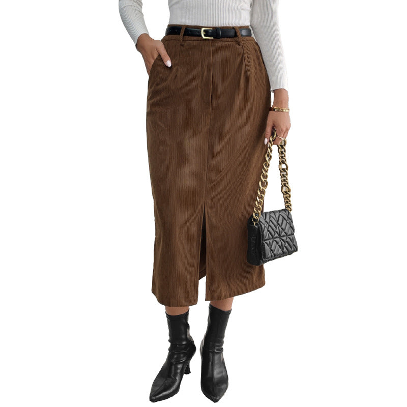 Damen Maxi-Rock mit stylishen Cord-Details und seitlichem Schlitz WW