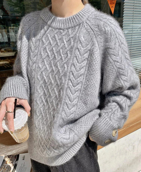 WOLFF Retro Twist Dicke Manschette Knopf Pullover Sweater