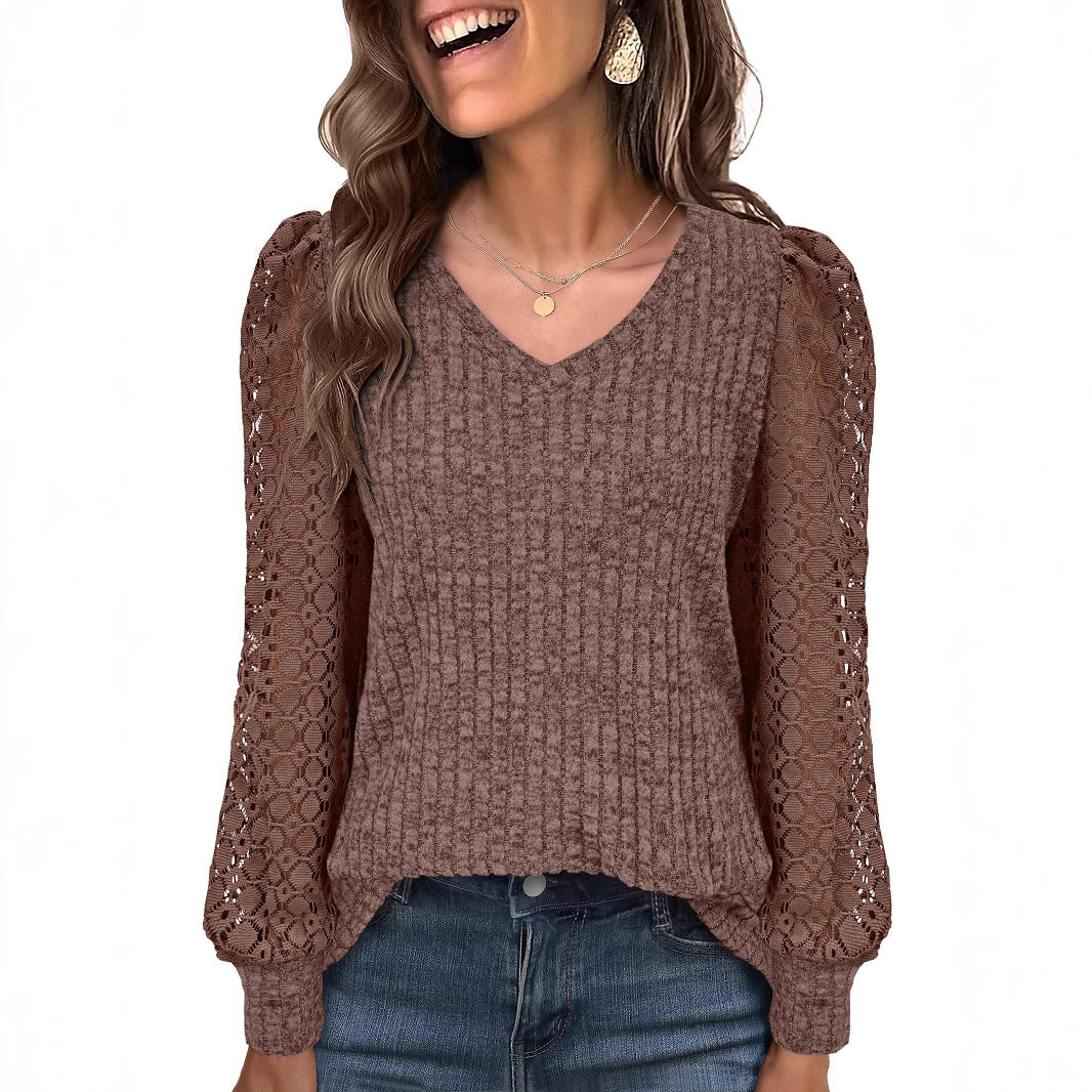 Damen Strickpullover mit Spitzeneinsätzen WW