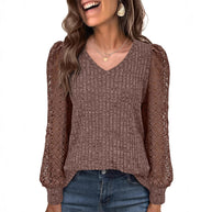 Damen Strickpullover mit Spitzeneinsätzen WW