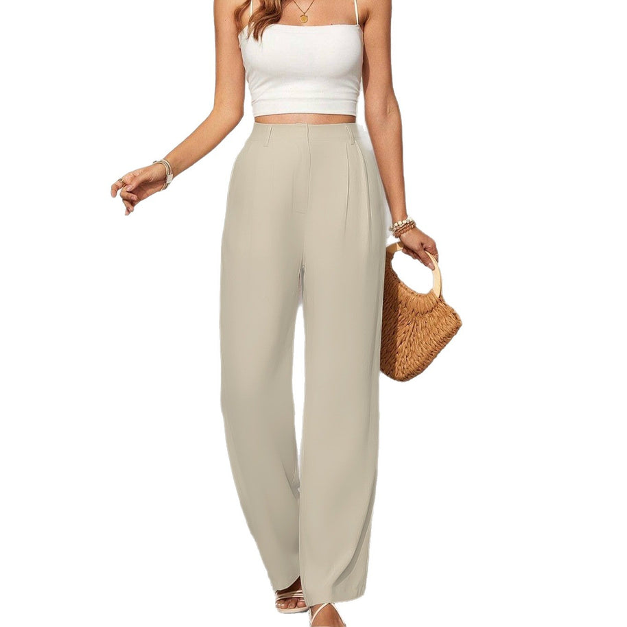 Damen Weite High-Waist Hose mit eleganten Falten WW