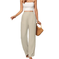 Damen Weite High-Waist Hose mit eleganten Falten WW