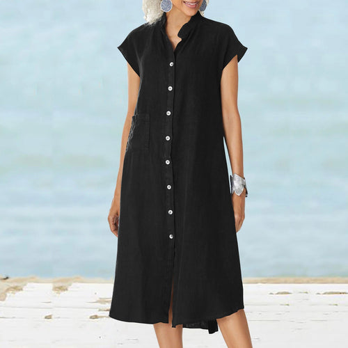 Damen Midi-Kleid mit komfortablem Hemdkragen und praktischen Seitentaschen W&W Mode