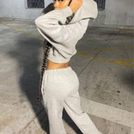 Damen Sportliches Freizeit-Sweatshirt und Jogginghose Set mit praktischem Kängurutaschen-Design WW