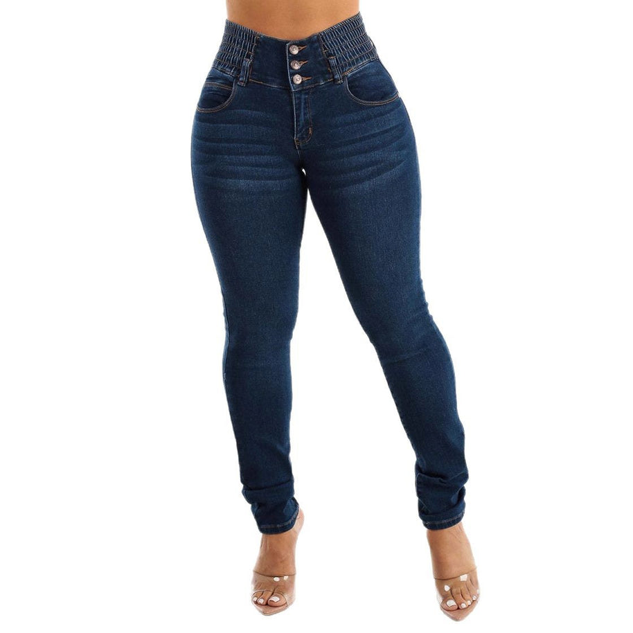 Damen Slim-Fit High-Waist Jeans mit elastischem Taillenbund WW