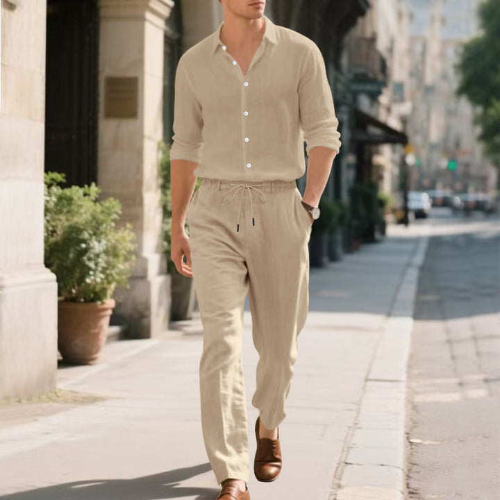 Herren lässige Leinen-Hose mit elastischem Bund und praktischem Kordelzug W&W Mode