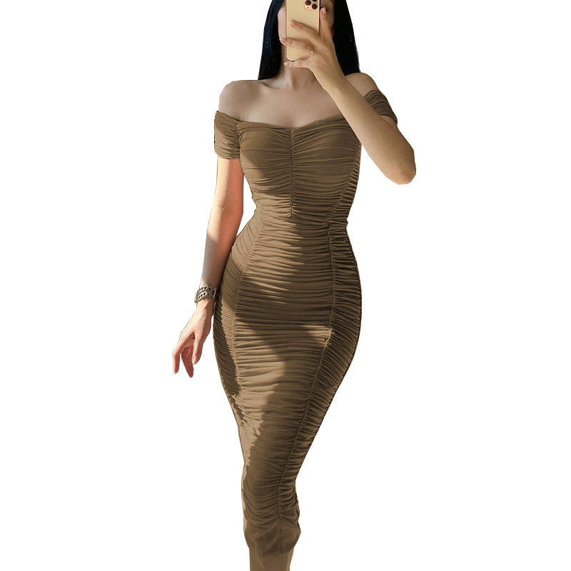 Damen figurbetontes Off-Shoulder Kleid mit raffinierten Rüschen und elegantem Design WW