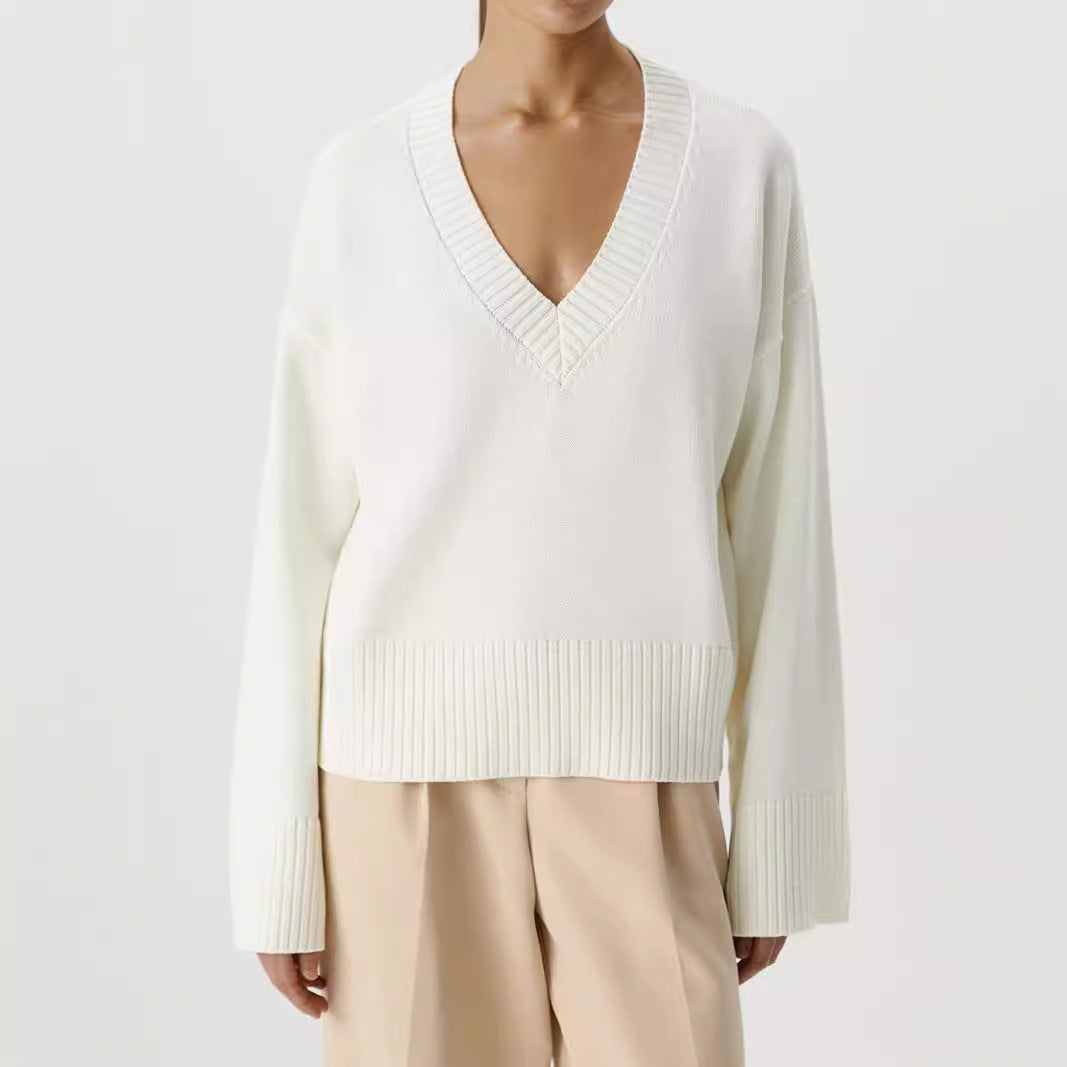Damen Strickpullover mit tiefem V-Ausschnitt und lässigem Schnitt WW