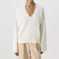 Damen Strickpullover mit tiefem V-Ausschnitt und lässigem Schnitt WW