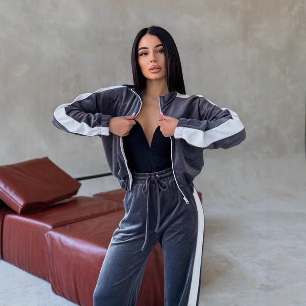 Damen sportliches Fleece-Anzug-Set mit elastischen Einsätzen WW