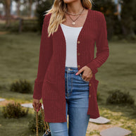 Damen Strickjacke mit elegantem Rippenmuster und praktischen Taschen WW