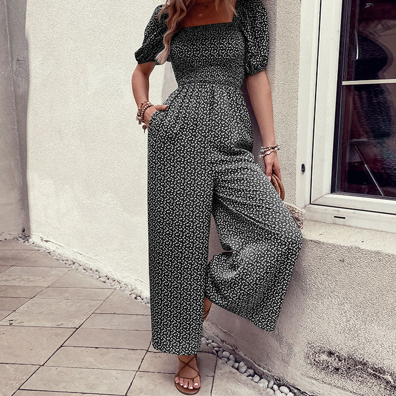 Damen Oversized Jumpsuit mit Puffärmeln und elastischem Taillenbund W&W Mode