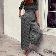 Damen Oversized Jumpsuit mit Puffärmeln und elastischem Taillenbund WW