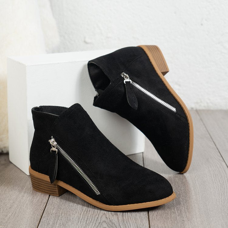 Damen Stiefel mit seitlichem Reißverschluss und elegantem Samtoberfläche W&W