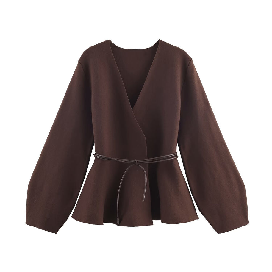 Damen Wickeljacke mit Taillengürtel und weiten Ärmeln WW