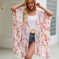 Damen eleganter Kimono mit kunstvollem floralem Muster und fransigen Kanten WW
