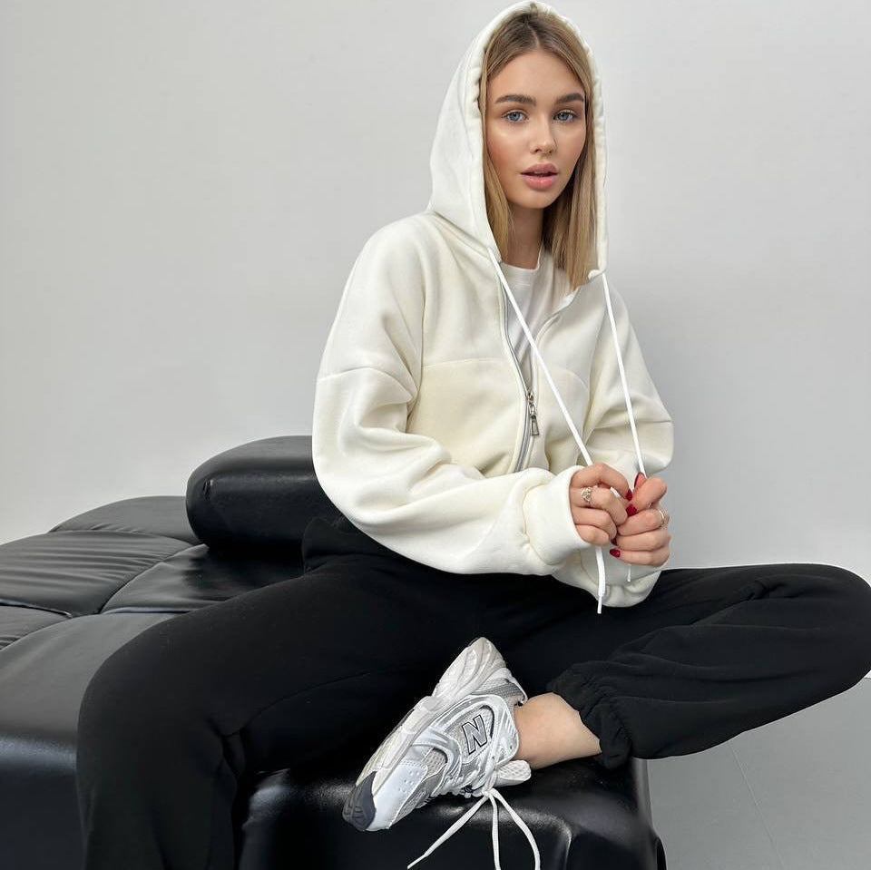 Damen sportliches cropped Hoodie mit Reißverschluss und großzügigem Schnitt WW