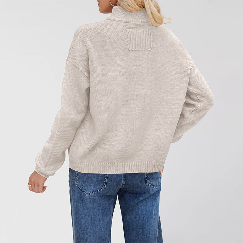 Damen Strickjacke mit Stehkragen und aufgesetzter Tasche WW
