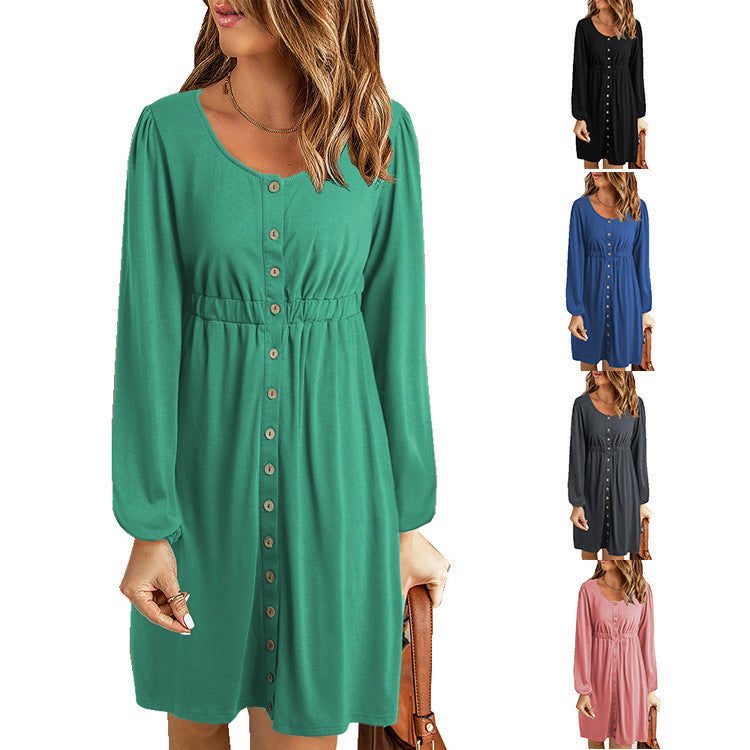 Damen Kleid mit Knopfleiste und elastischer Taillierung WW