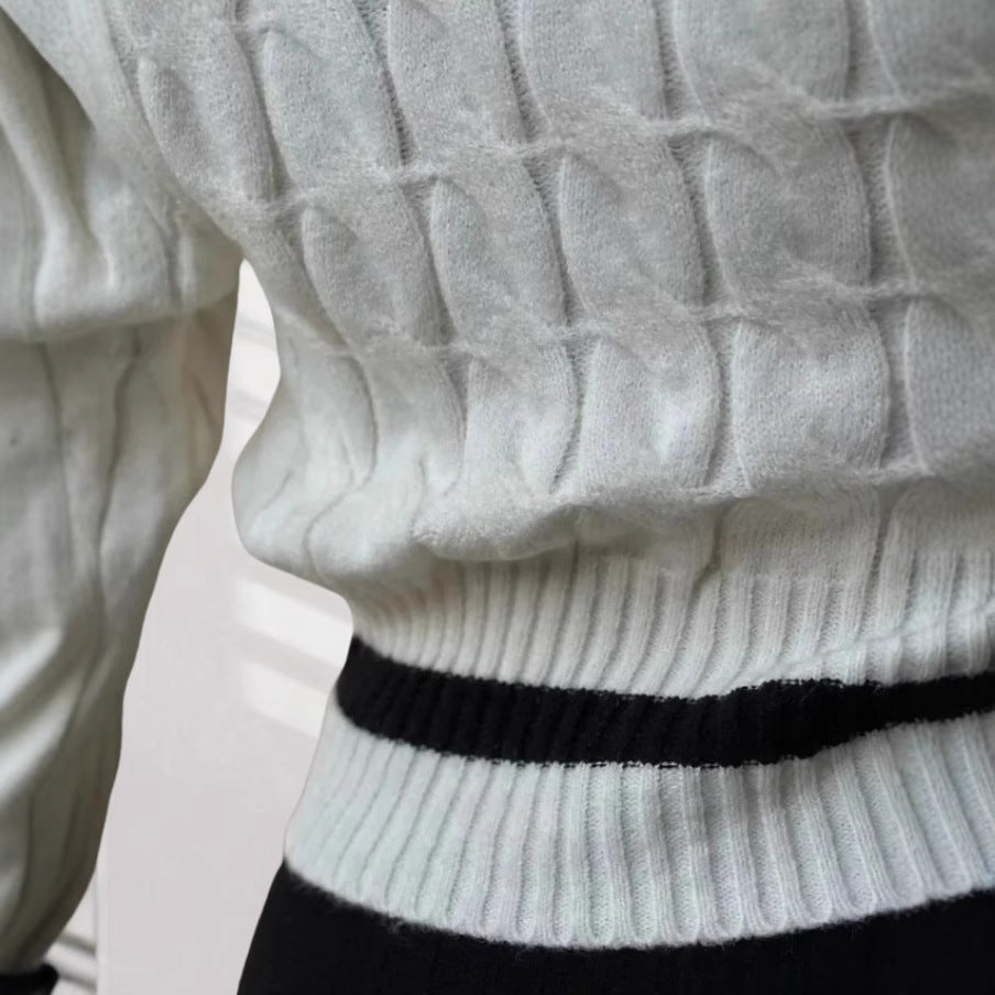 Damen Strick-Crop-Top mit modischem Zopfmuster WW