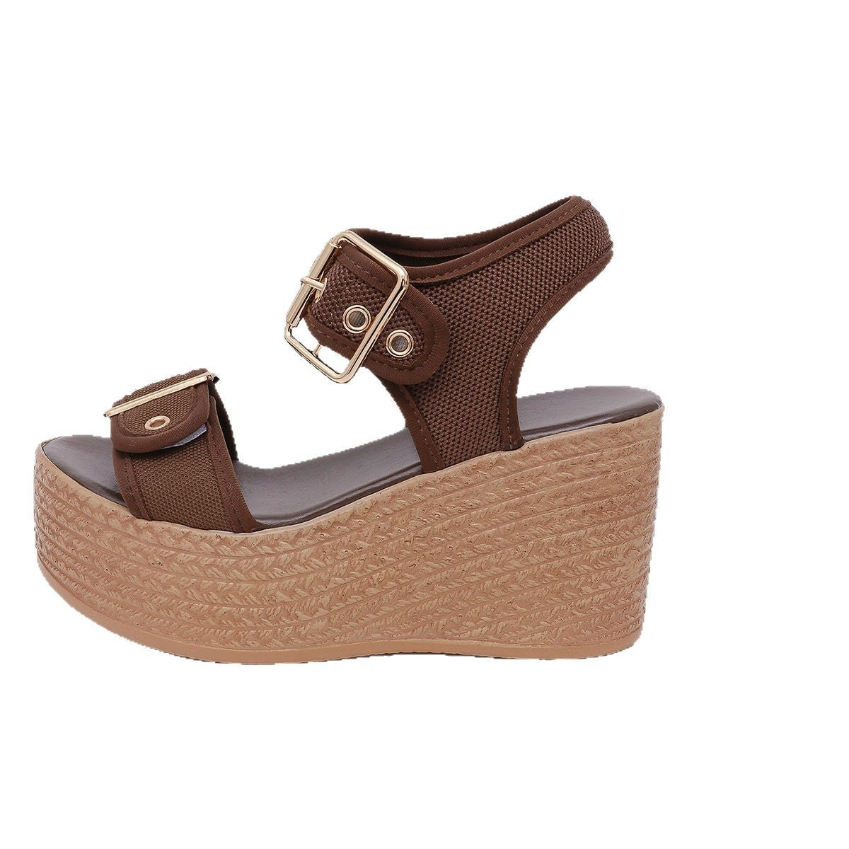 Damen Wedge-Sandalen mit atmungsaktivem Obermaterial und robustem Bast-Design WW