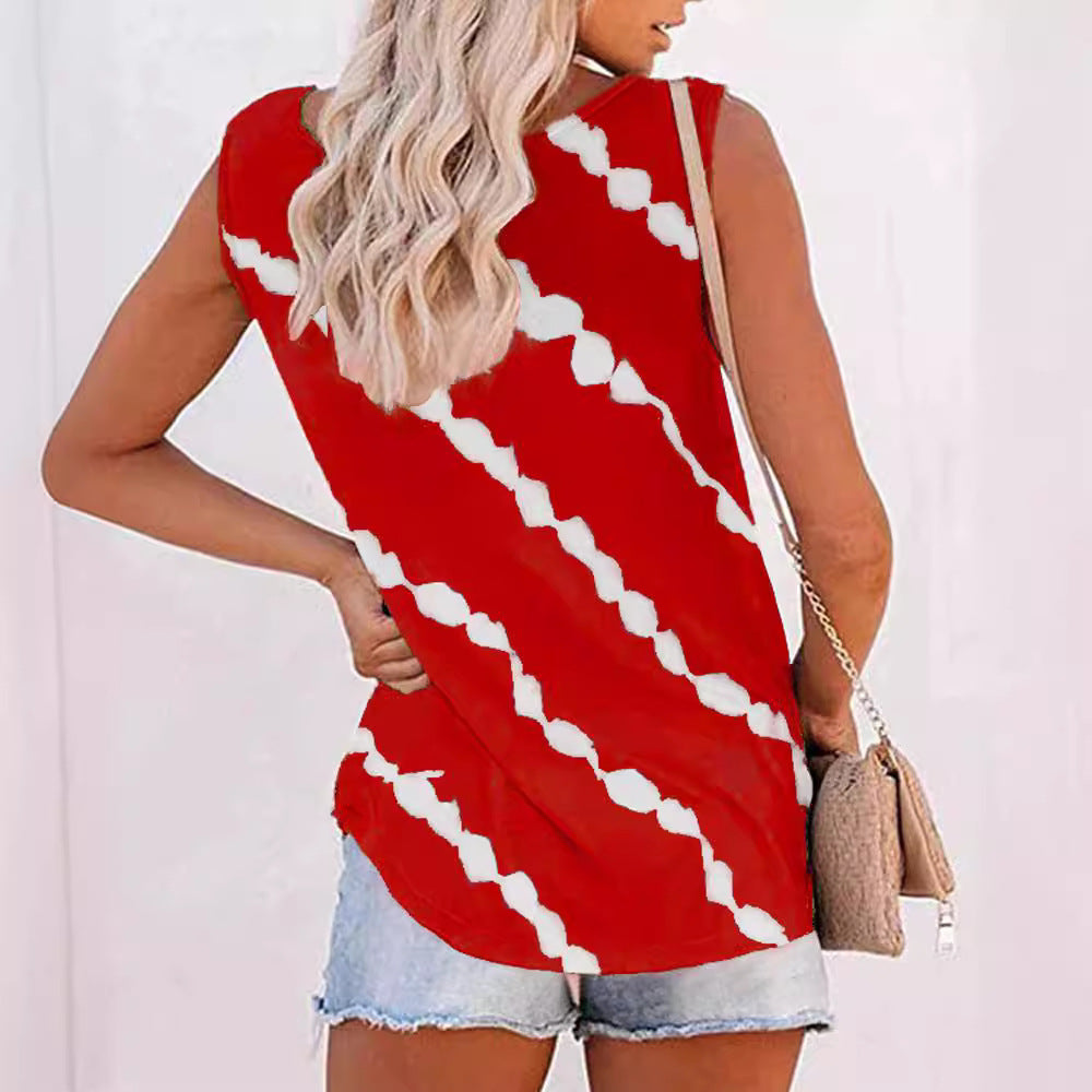 Damen ärmelloses Oberteil mit Knopfleiste und modernem Batik-Muster WW