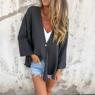 Damen lässiger Kimono mit tiefem V-Ausschnitt und weit geschnittenen Ärmeln WW