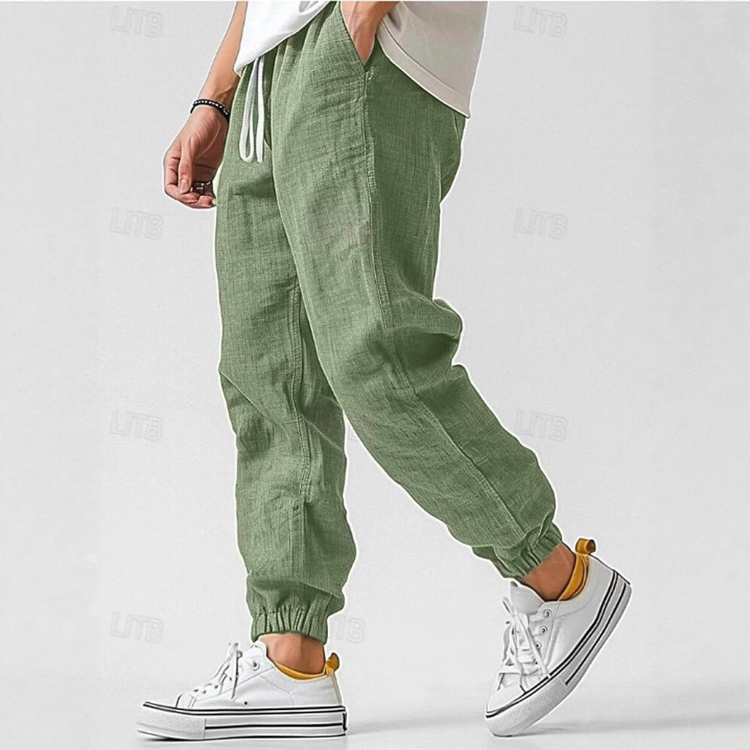 Herren Bequeme Leinenhose mit elastischem Bund und seitlichen Taschen W&W Mode