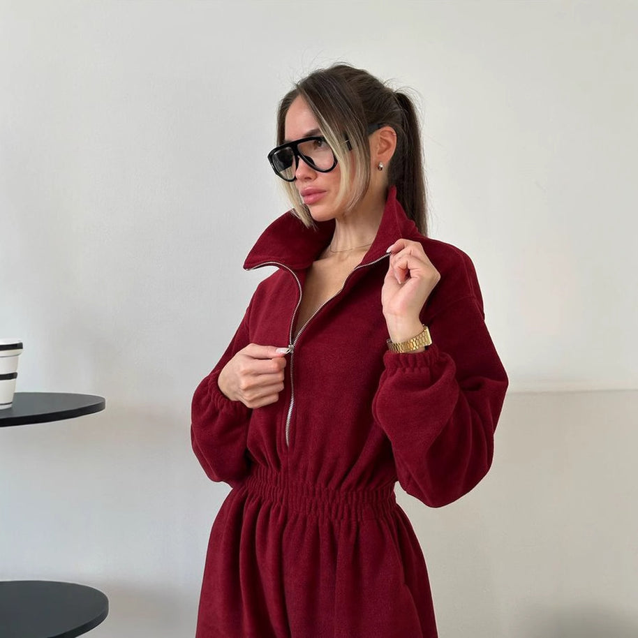 Damen bequemer und stylischer Fleece-Jumpsuit WW