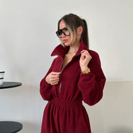 Damen bequemer und stylischer Fleece-Jumpsuit WW