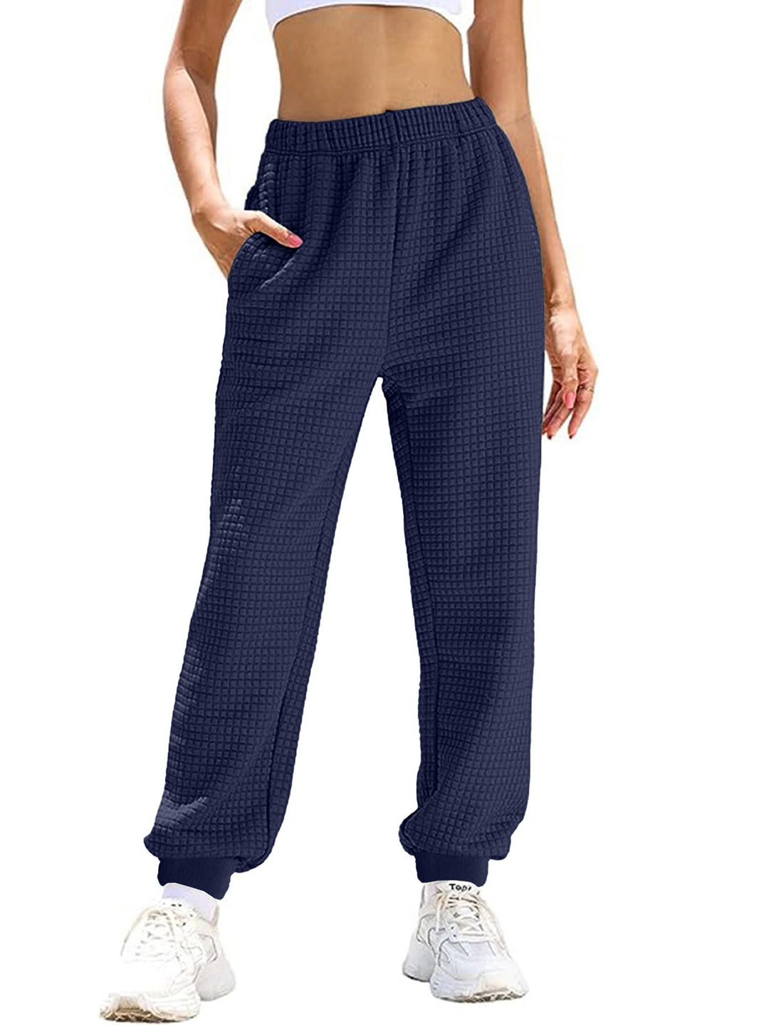 Damen lockere Waffelstruktur Jogginghose W&W Mode