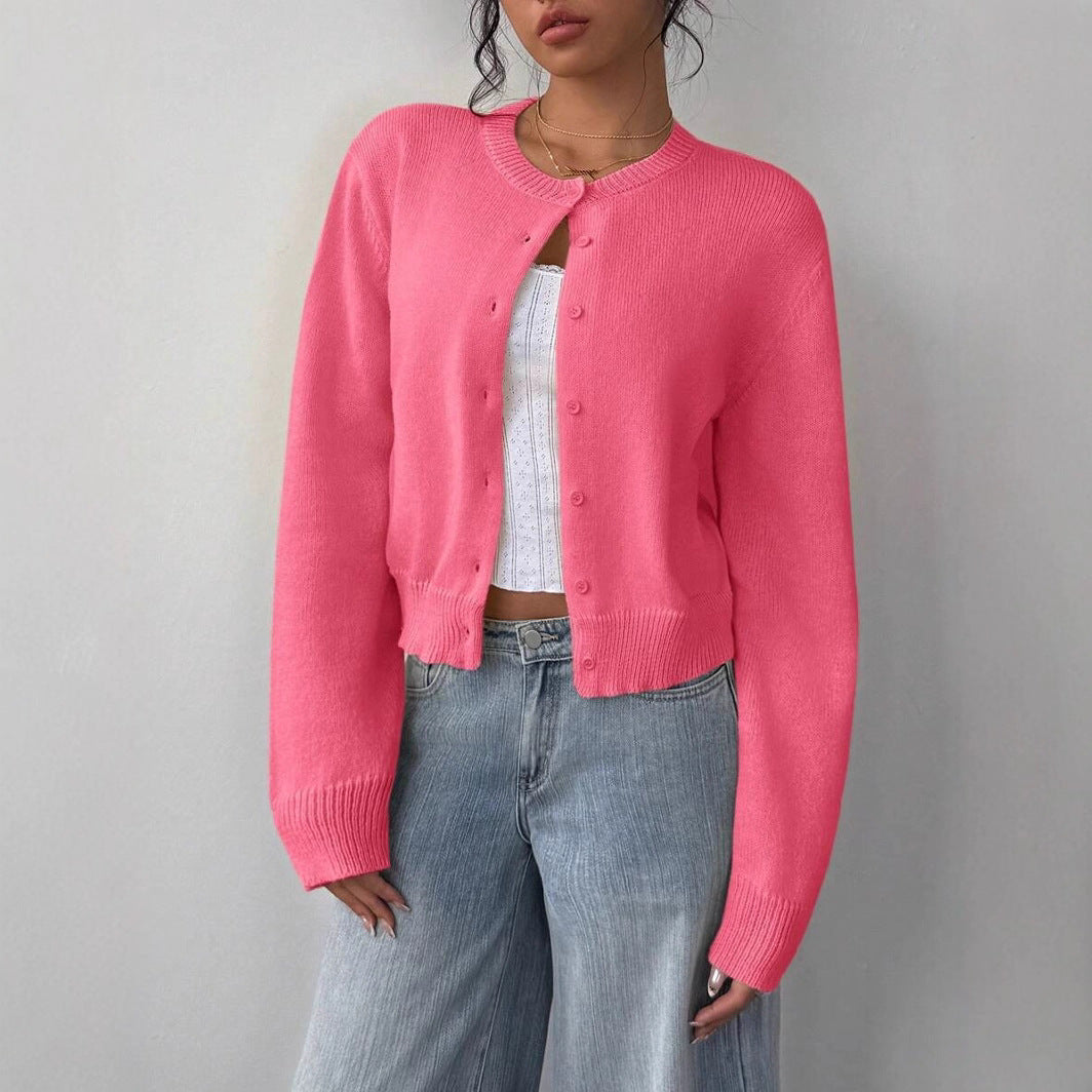 Damen Strickjacke mit Rundhalsausschnitt und Knopfleiste WW