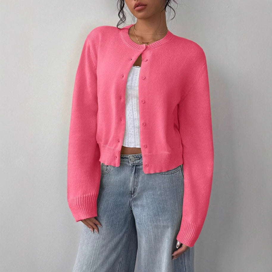 Damen Strickjacke mit Rundhalsausschnitt und Knopfleiste WW