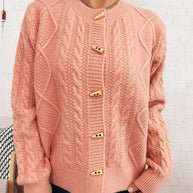 Damen Strickjacke mit dekorativen Knöpfen und strukturierter Webart WW