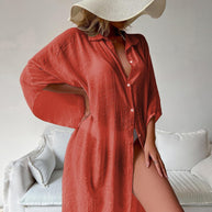 Damen Strandbluse im lässigen Schnitt mit Knopfverschluss und weitem Design WW