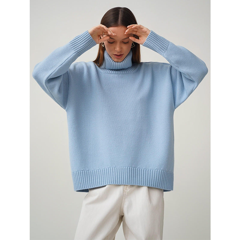 Damen Oversized Pullover mit hochgeschlossenem Kragen WW