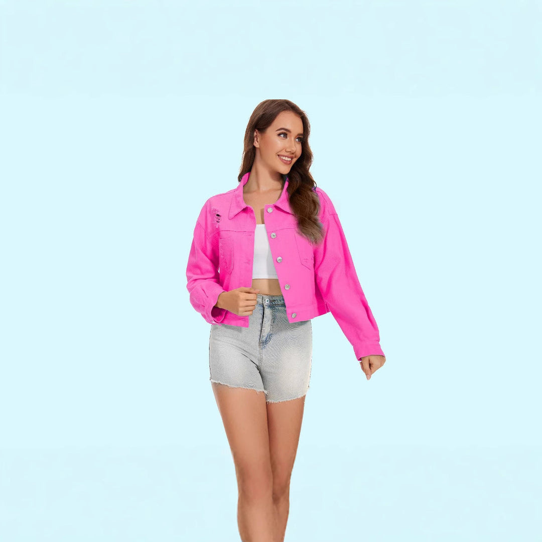 Damen Jeansjacke im lässigen Crop-Style mit fransigen Details W&W Mode