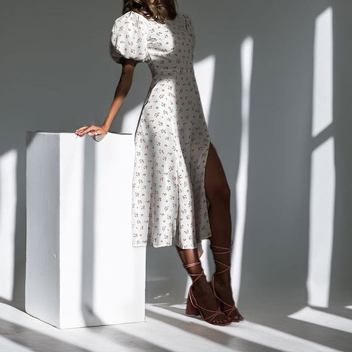 Damen Maxikleid mit verspielt leichtem Puffärmel und elegantem Schlitz W&W Mode