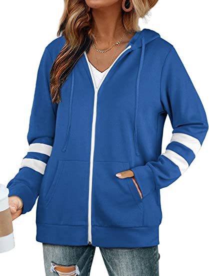Damen sportliche Kapuzenjacke mit kontrastierenden Streifen WW